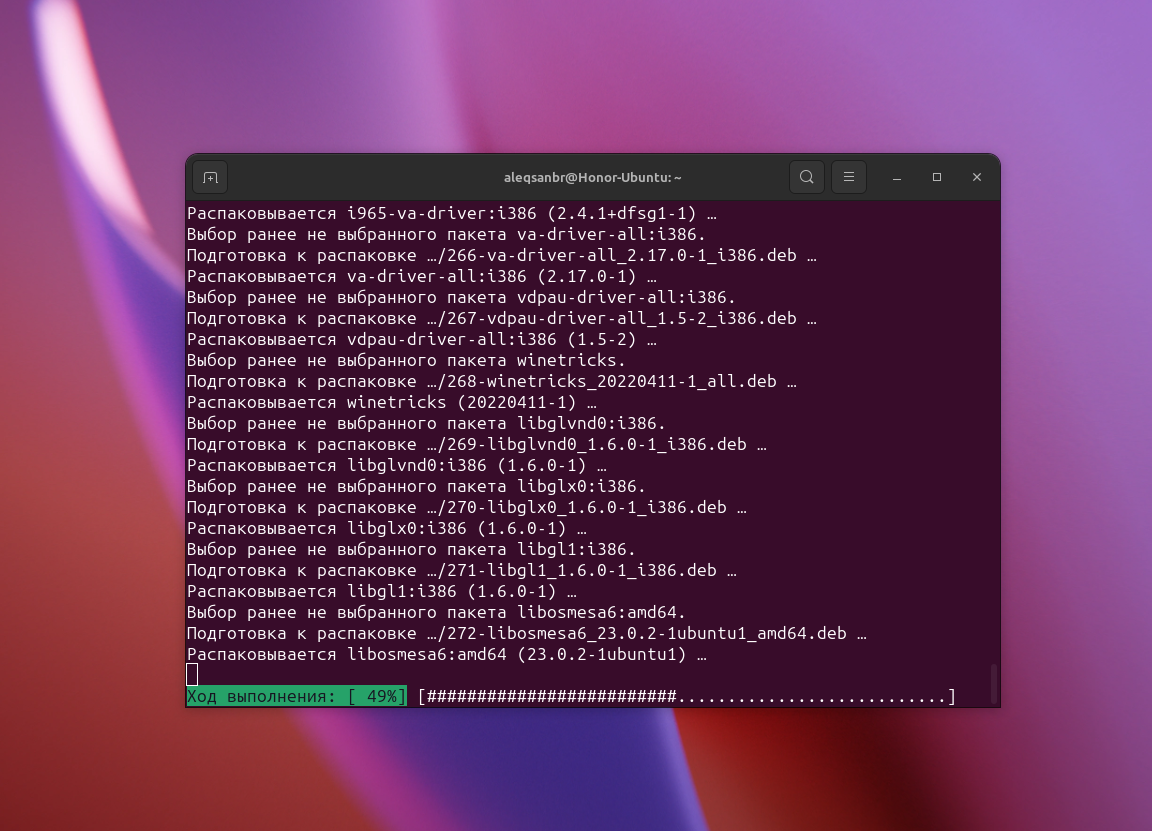 Окно терминала. Загрузка необходимых пакетов